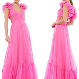 Pink Rosette Chiffon Cutout Empire Waist Gown size 2